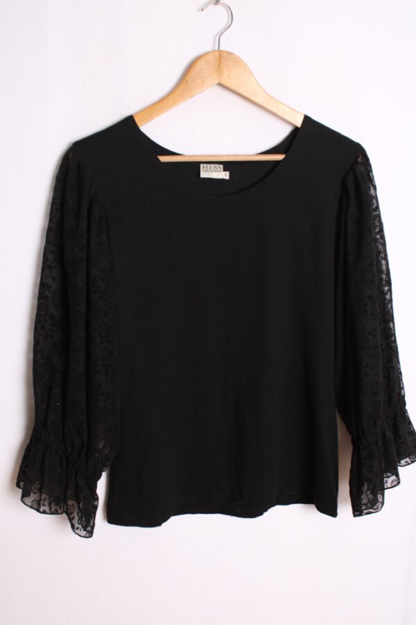 blusa vintage mujer 80s-94 Camiseta Vintage Negra de Manga Larga "L"