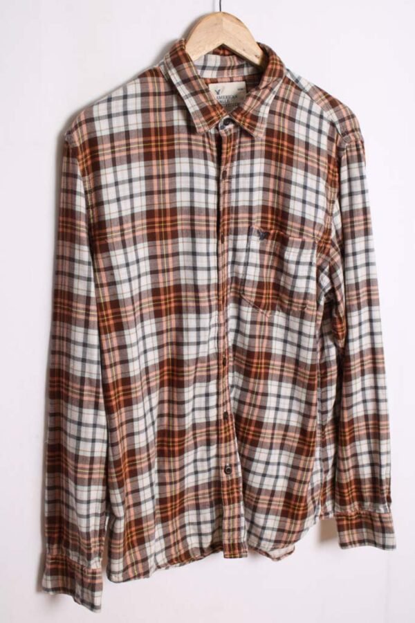 Camisa Franela Cuadros Blancos y Marrón Vintage "M"