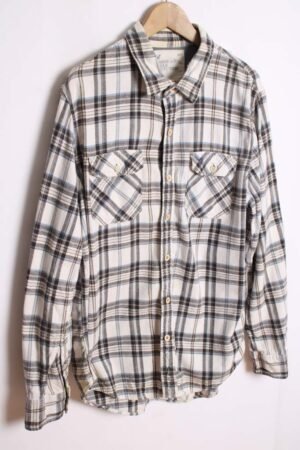 camisa franela vintage_-14 Camisa Franela Blanca Cuadros Vintage "L"