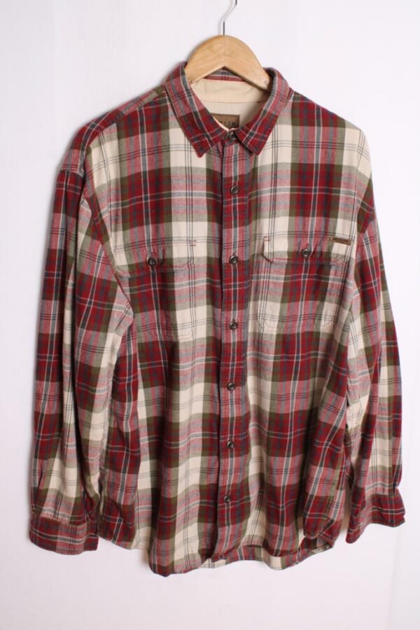 Camisa Franela Vintage Cuadros Granate y Beige "L"