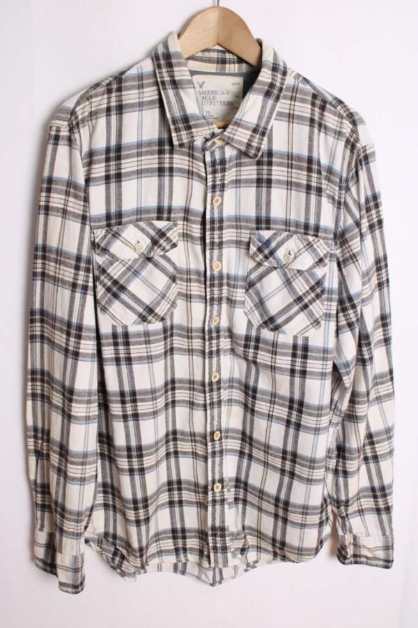 camisa franela vintage_-19 Camisa Franela Blanca Cuadros Vintage "L"