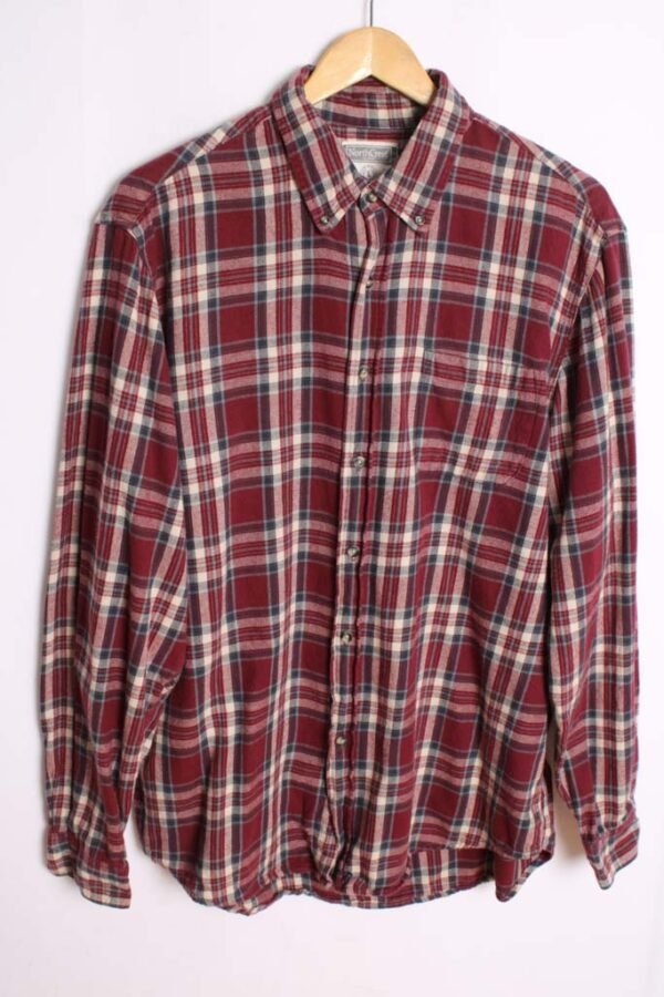 Camisa Franela Cuadros Burdeos y Gris Vintage "L"