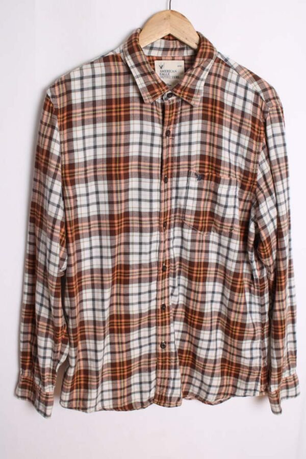 Camisa Franela Cuadros Blancos y Marrón Vintage "M"