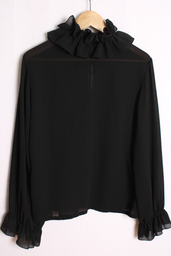 Blusa Negra Vintage con Cuello Volantes "L"