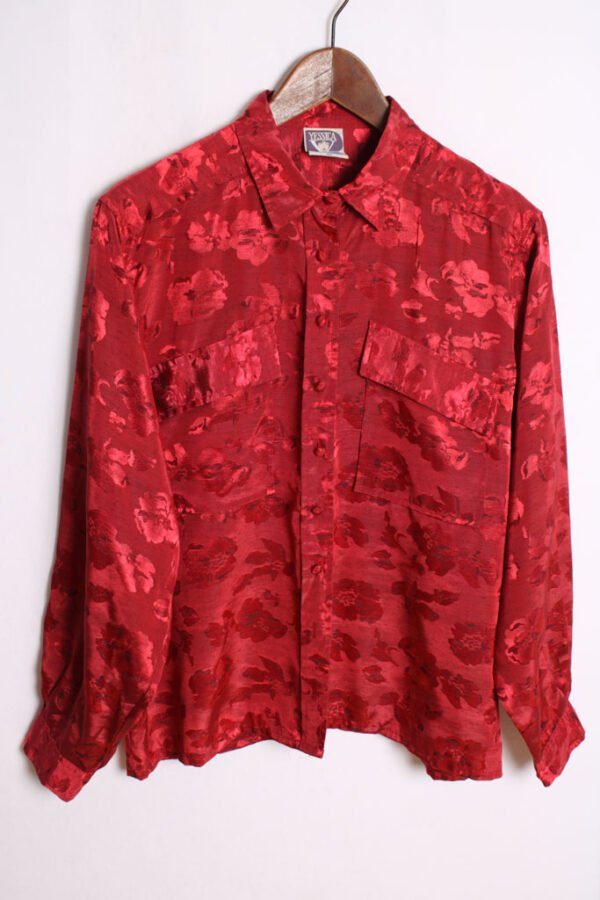 Blusa Satinada en Tonos Rojos Vintage "L"