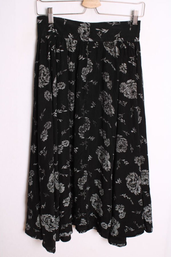 Falda Negra Midi Flores Grises Vintage "XS"