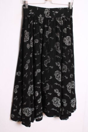 Falda Negra Midi Flores Grises Vintage "XS"