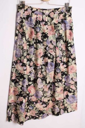 Falda Negra con Estampado de Flores "M"