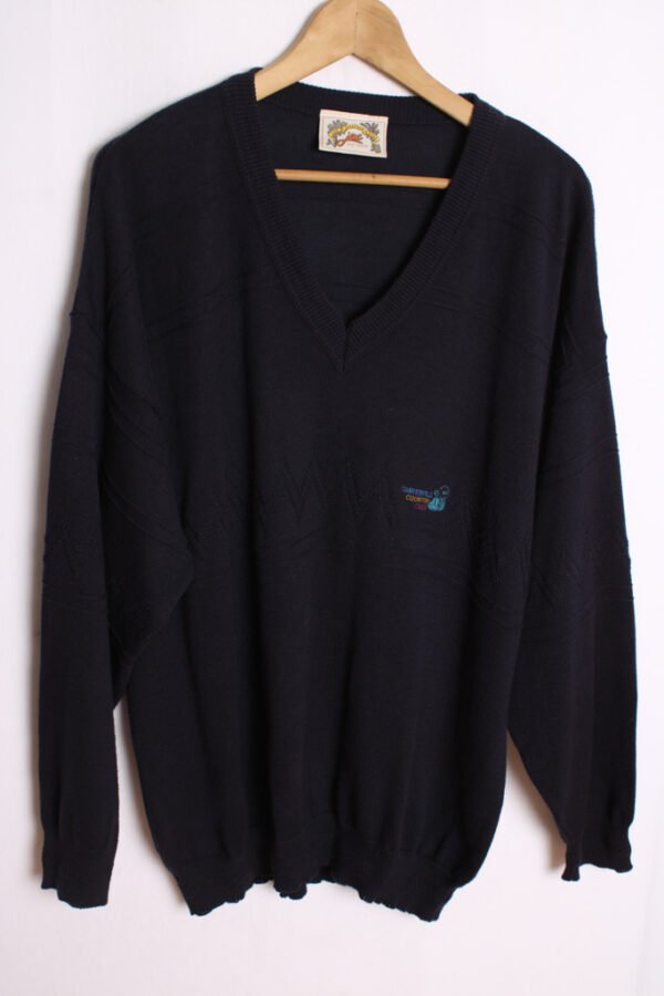 Jersey de Punto con Cuello Pico Azul Vintage "2XL"