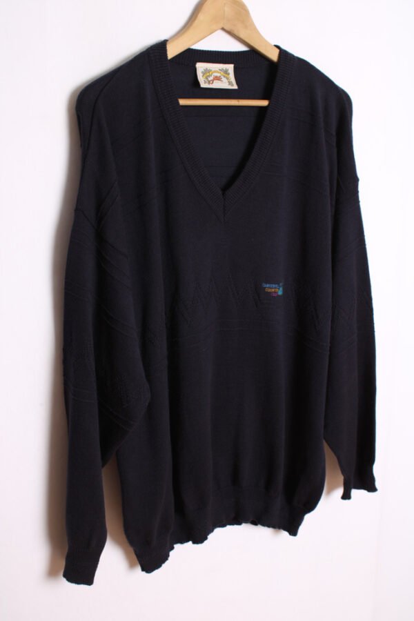 Jersey de Punto con Cuello Pico Azul Vintage "2XL"
