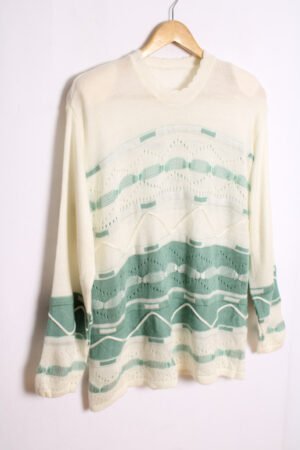 Jersey Blanco Cenefas Verdes Vintage "XL"