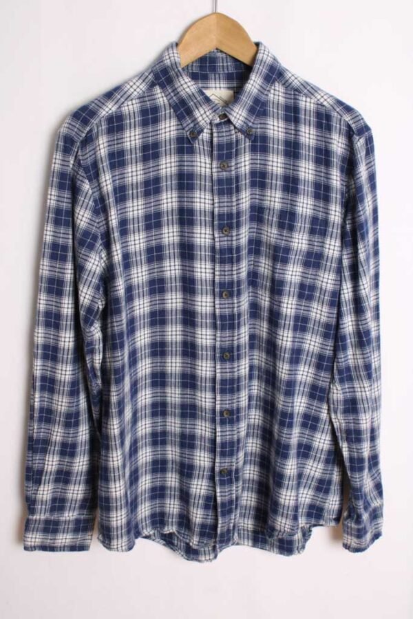 IMG_7614 Camisa Franela Cuadros Blanco y Azul Vintage "L"