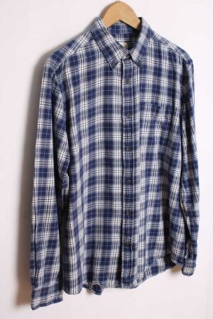 Camisa Franela Cuadros Blanco y Azul Vintage "L"