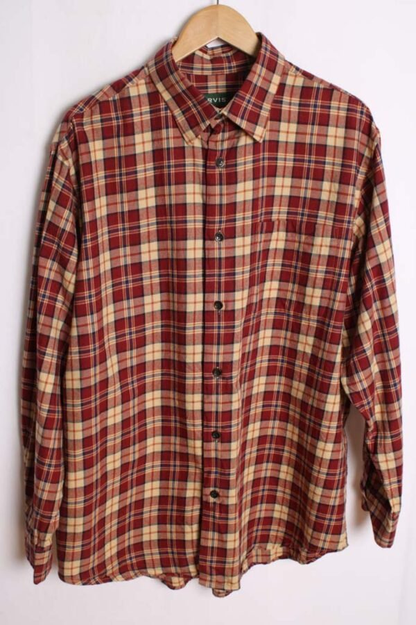 Camisa Franela Cuadros Teja y Amarillo Vintage "XL"