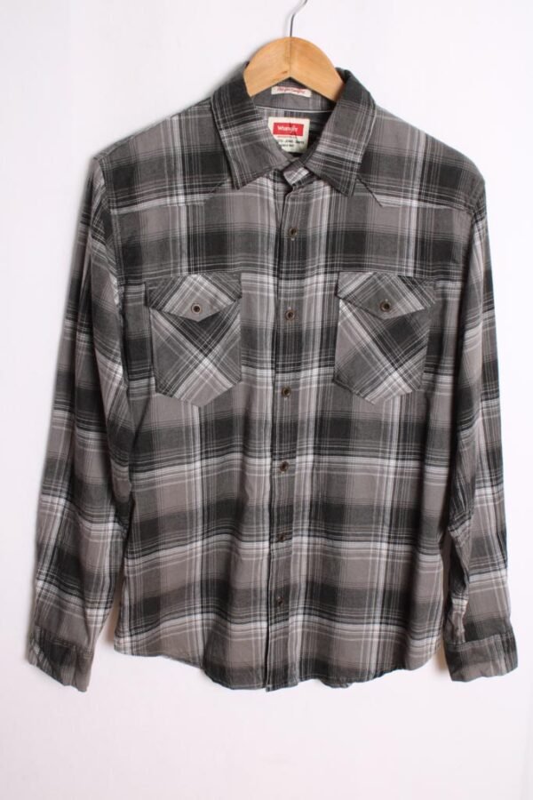 camisa franela vintage_-56 Camisa Wrangler Vintage Franela Cuadros Grises "M"