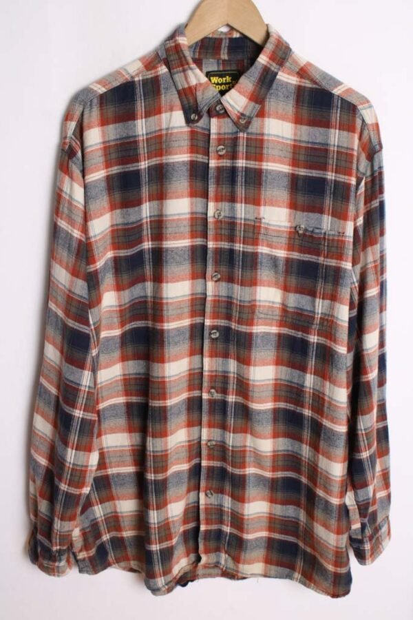 Camisa Franela Vintage Cuadros Azul y Caldera "XL"