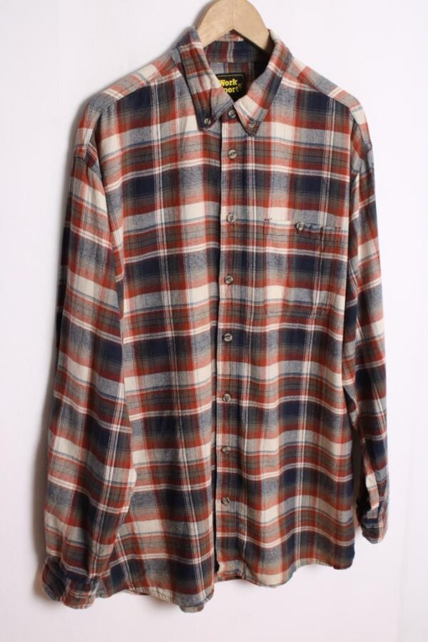 Camisa Franela Vintage Cuadros Azul y Caldera "XL"