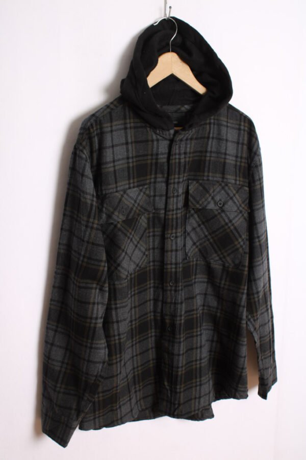 Camisa Franela Capucha Grises Vintage "L"