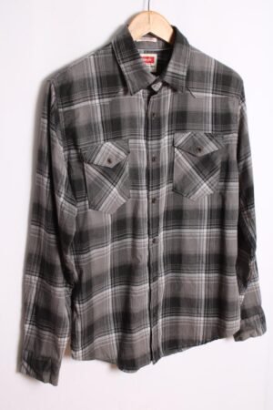 Camisa Wrangler Vintage Franela Cuadros Grises "M"