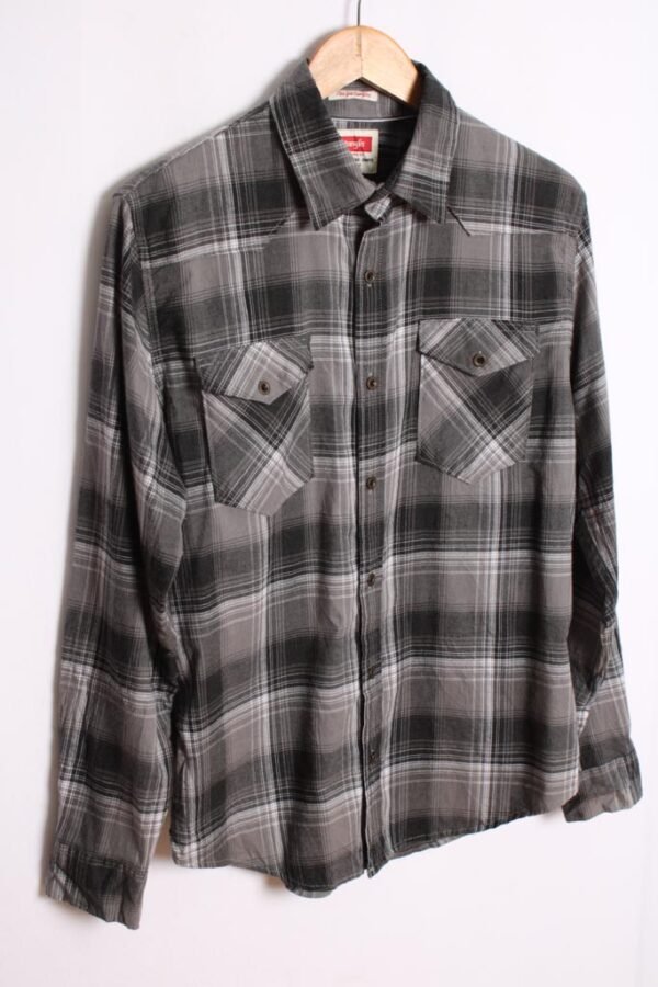 camisa franela vintage_-99 Camisa Wrangler Vintage Franela Cuadros Grises "M"