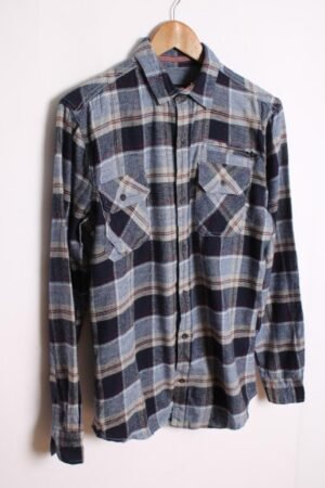 Camisa Franela Cuadros Gris y Azul Vintage "S"