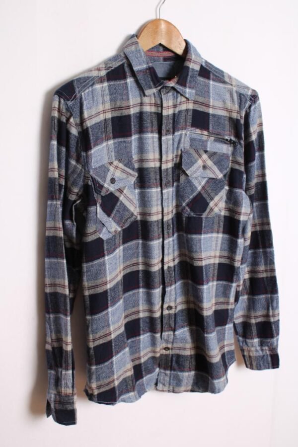 Camisa Franela Cuadros Gris y Azul Vintage "S"