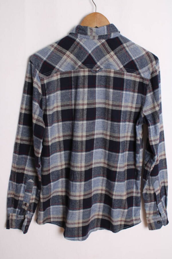 Camisa Franela Cuadros Gris y Azul Vintage "S"