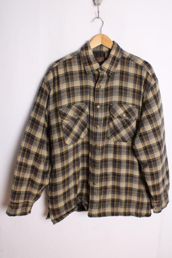 Camisa Forrada Vintage Cuadros Negro y Beige "L"