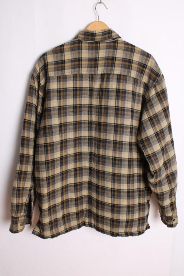 Camisa Forrada Vintage Cuadros Negro y Beige "L"