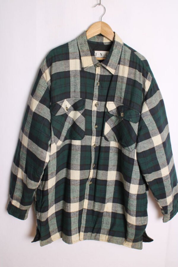 Camisa Vintage Forrada Cuadros Verde y Beige "XL"
