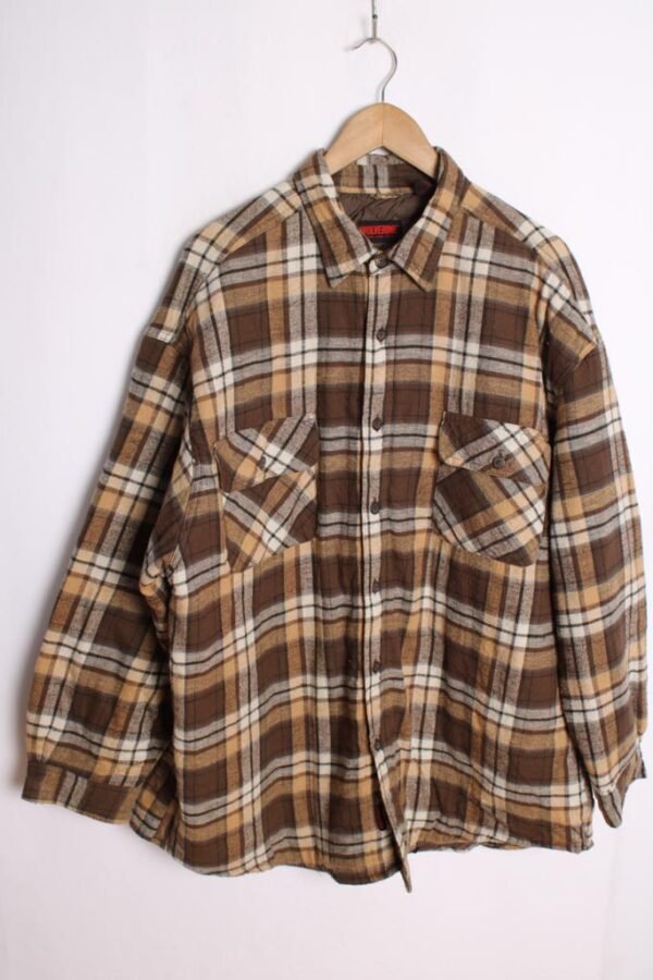 Camisa Forrada Cuadros Marrón y Beige Vintage "XL"
