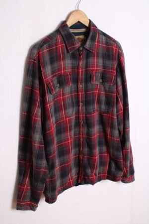 Camisa Vintage Forrada Cuadros Gris y Granate "M"