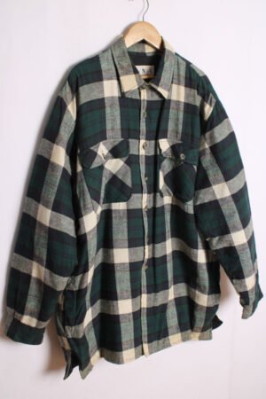 Camisa Vintage Forrada Cuadros Verde y Beige "XL"