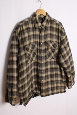 Camisa Forrada Vintage Cuadros Negro y Beige "L"