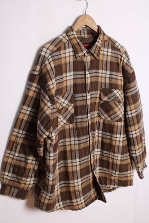 Camisa Forrada Cuadros Marrón y Beige Vintage "XL"