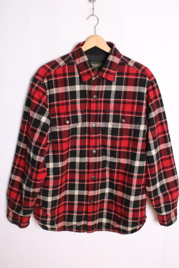 Camisa Forrada Cuadros Rojo y Gris Vintage "M"