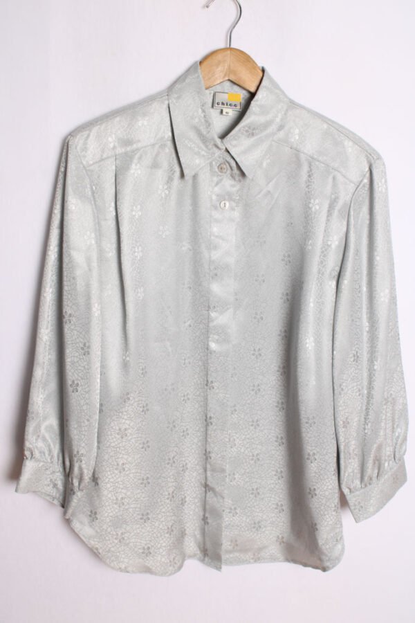 Blusa Gris Satinada Flores Vintage "L"