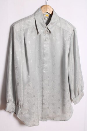Blusa Gris Satinada Flores Vintage "L"