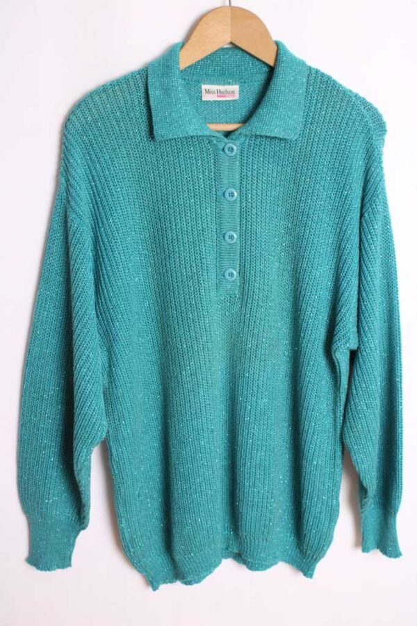 Jersey Cuello Polo Vintage Turquesa Brillos "XL"