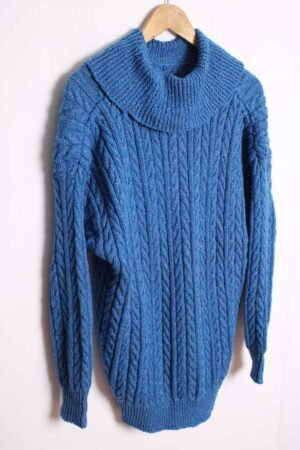 Jersey Cuello Greco Azul Brillos Multicolor Vintage "2XL"