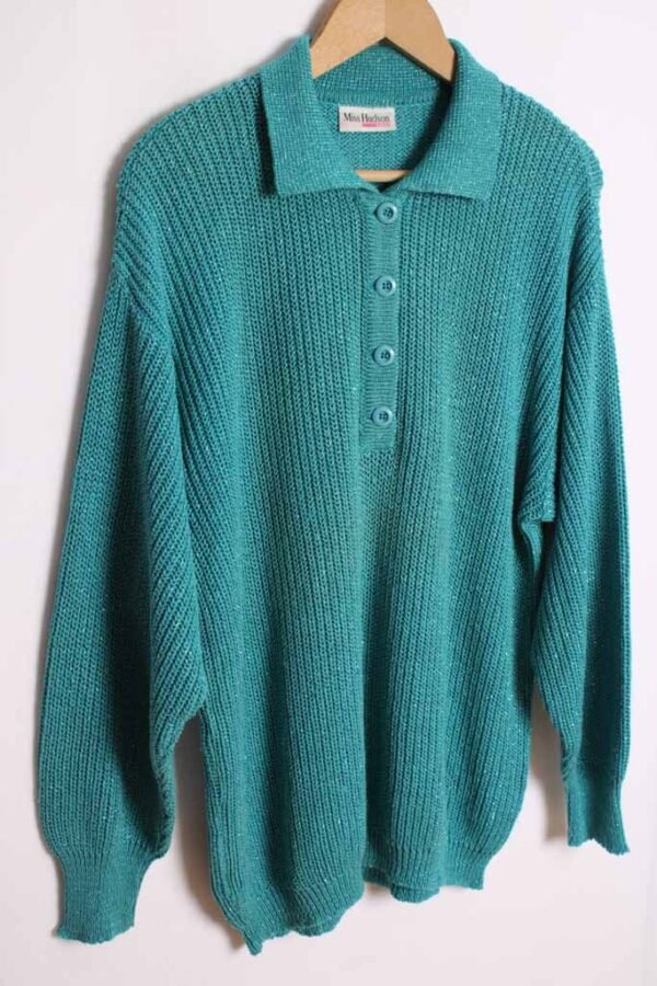 Jersey Cuello Polo Vintage Turquesa Brillos "XL"