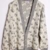 Cárdigan con Lana Vintage Blanco y Gris "L"