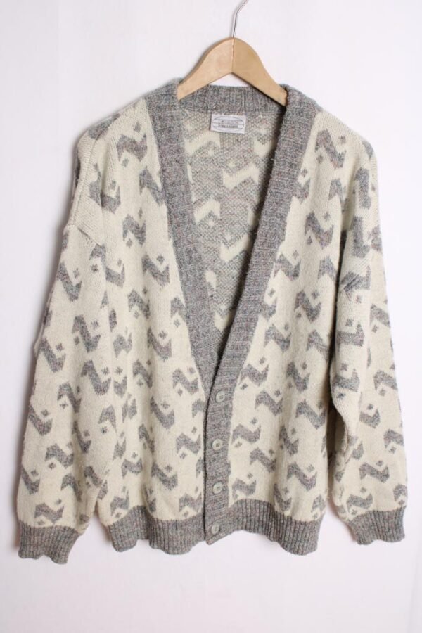 Cárdigan con Lana Vintage Blanco y Gris "L"
