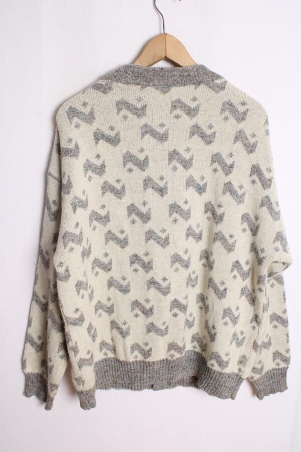 Cárdigan con Lana Vintage Blanco y Gris "L"