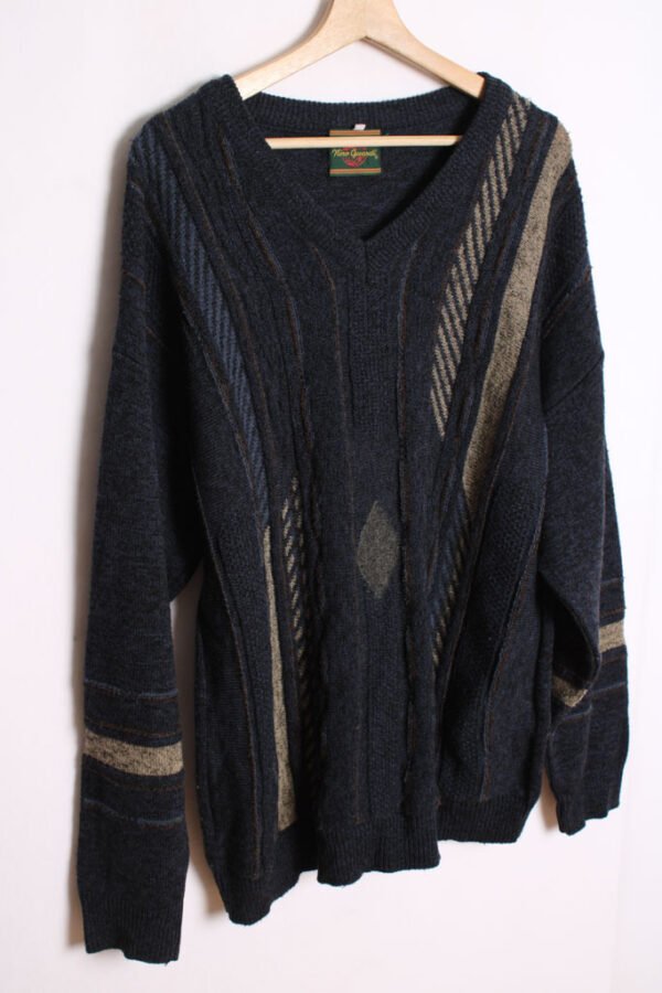 Jersey Cuello de Pico Vintage Azul Print "L"