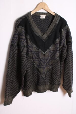 Jersey Gris Cuello Pico Vintage Print ZigZag "M/L"