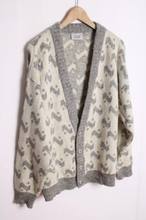Cárdigan con Lana Vintage Blanco y Gris "L"